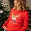 Pull De Noël Rouge En Maille à Motif Biche -Mini Chic Soldes 22H2FF91PUL 050 1