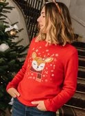 Pull De Noël Rouge En Maille à Motif Biche