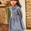 Robe Chemise Bleu Givre En Velours -Mini Chic Soldes 22H2PFY2ROB C206 1
