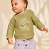Pull Kaki Clair En Tricot à Broderie Dinosaure