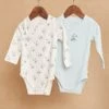 Lot De 2 Bodys Bleu Glacier Et écru En Coton Biologique -Mini Chic Soldes 23H0NGB1BOD 219 1