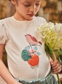 T-shirt Bi Matière Ivoire à Motif Oiseaux