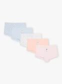 5 Shortys Ciel, écru, Rose Et Orange à Imprimé Curs Et Fleuris Et Motifs Fées Danseuses