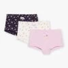 3 Shortys Bleu, Mauve Et écru à Imprimé Et Motifs Fleuris