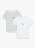 2 T-shirts écrus à Imprimé à Rayures Et Motifs Vaisseau Spatial Et Voitures